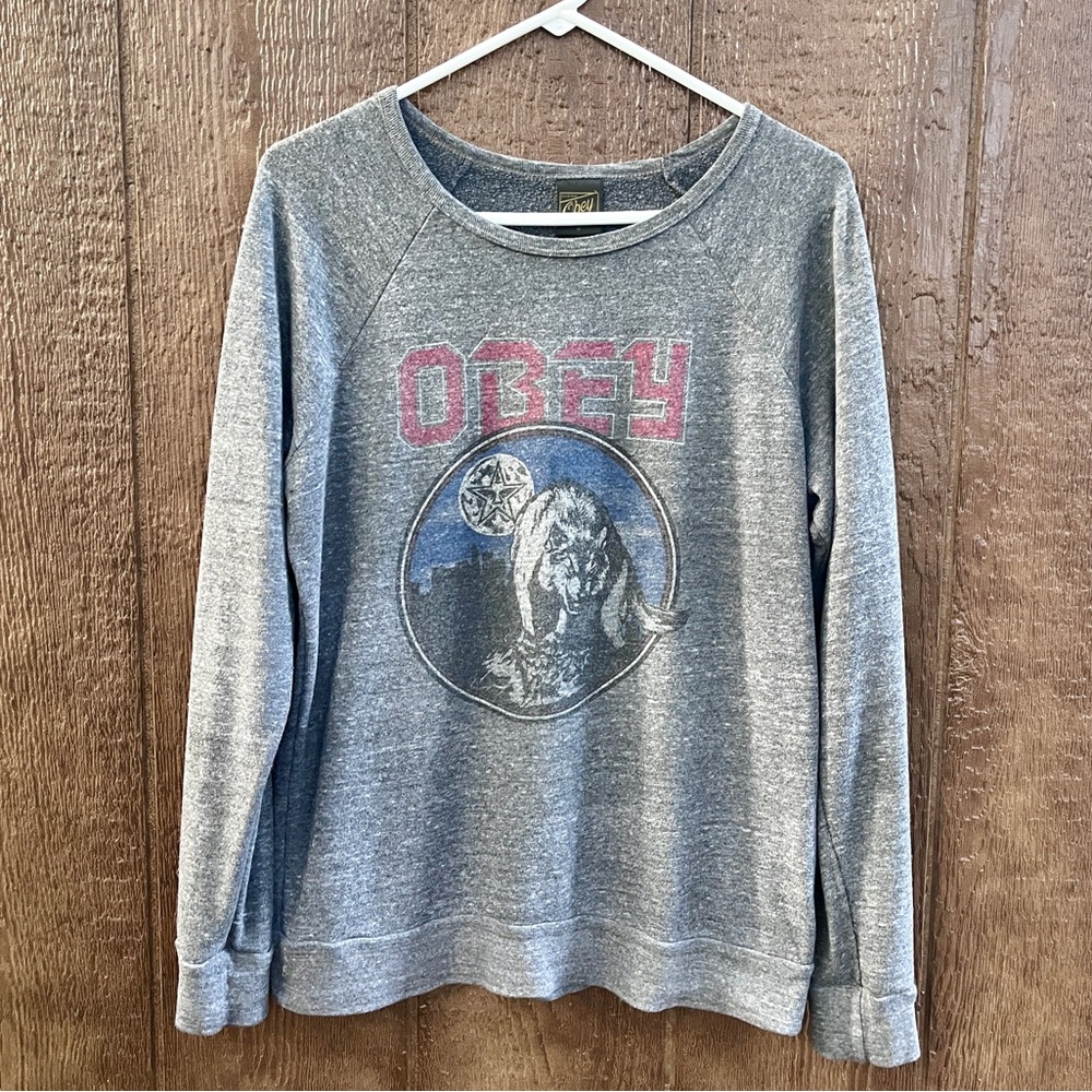 Obey Vintage Gray Wolf Sweatshirt Size Medium